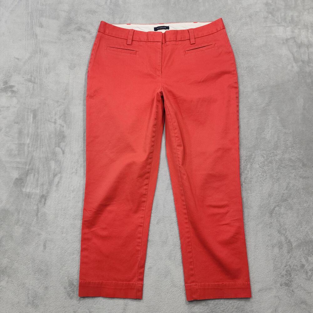 Lands' End Pants Womens 8 Coral Twill Fit 2 Mid Rise Chino Crop Stretch Casual